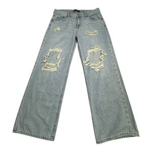 AEROPOSTALE Womens Jeans Wide Baggy Light Wash Distressed Denim Size 10 Short